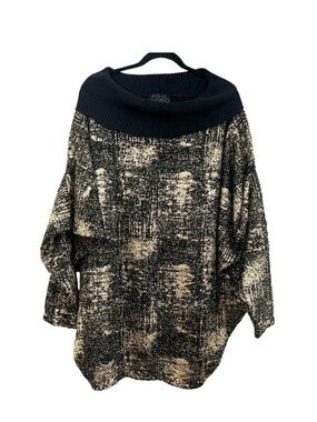 NY 77 Design Off Shoulder Black Metallic Gold Knit Top Size 4